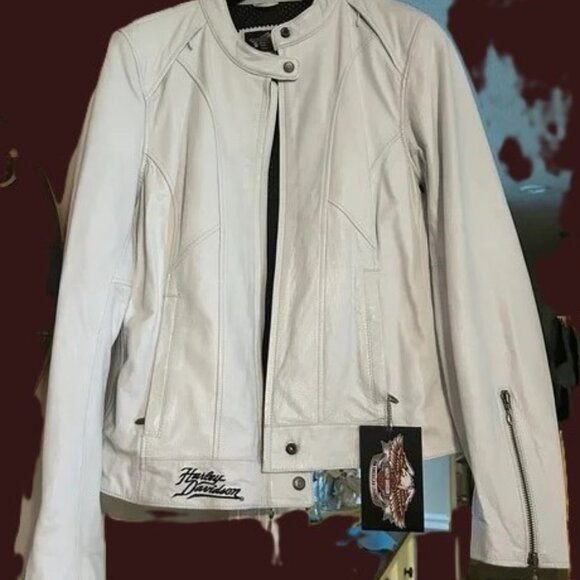 Women's Authentic Harley Davidson White with Red Leather Jacket XL NWT - Picture 2 of 12